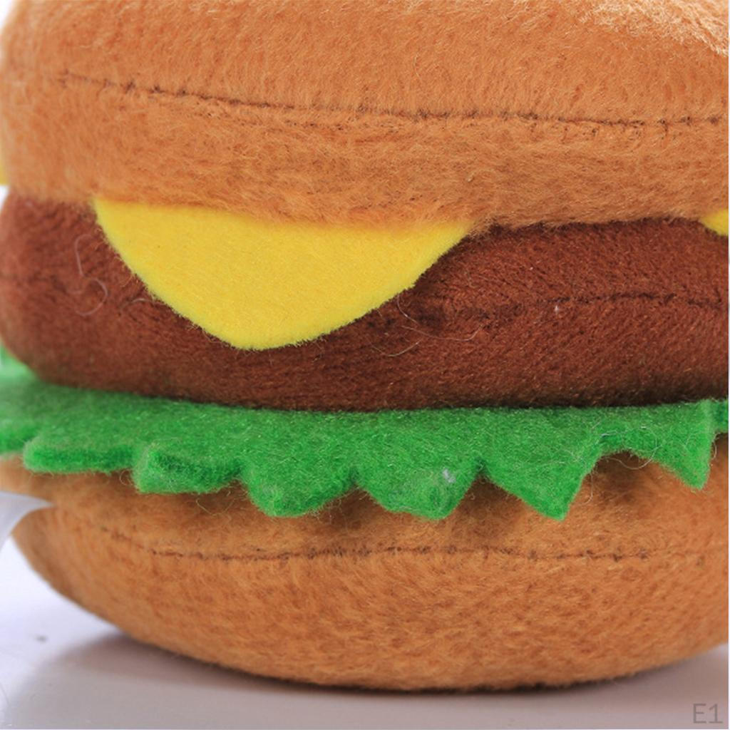 Pet Dog Hamburger Chew Toys Squeaky Plush Teething Clean