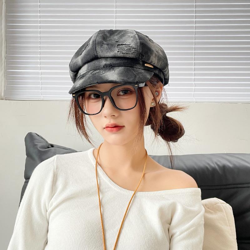 Ripped Fashion Design Women Casual Denim Beret For Fall And Winter Use Daily