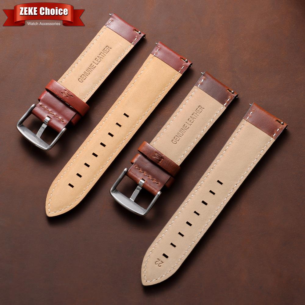 12/13/14/17/18/19/20/22mm Genuine Cowhide Leather Watchband for DW for Omega Men Black Brown Quick Release Strap with Pin Buckle