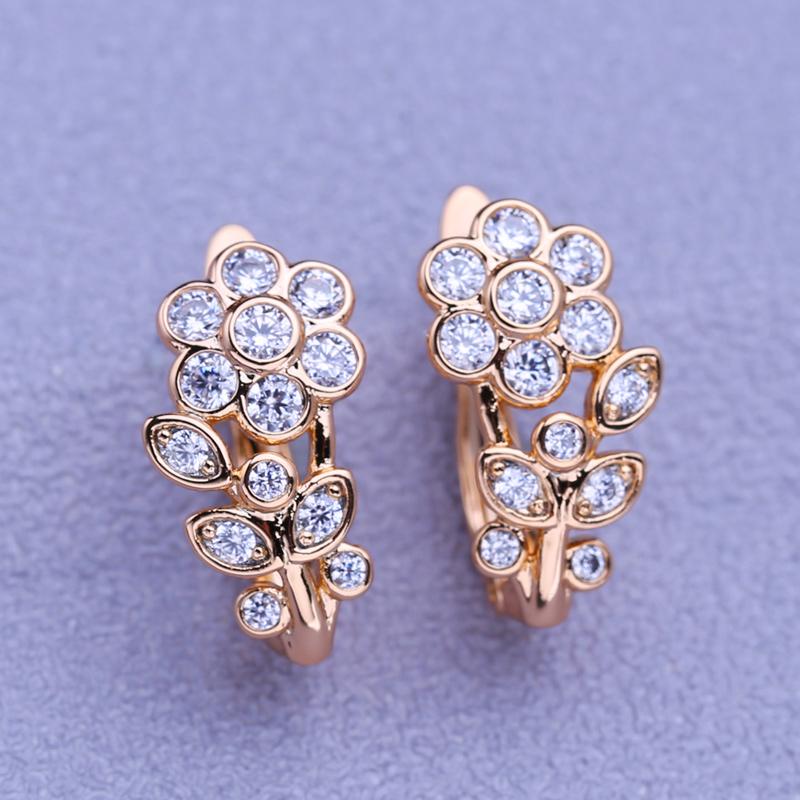 MINTHA Flower Clip Earrings Trendy Fashion Jewelry Cubic Zirconia Stud Earrings For Women Rose Gold Color Earrings