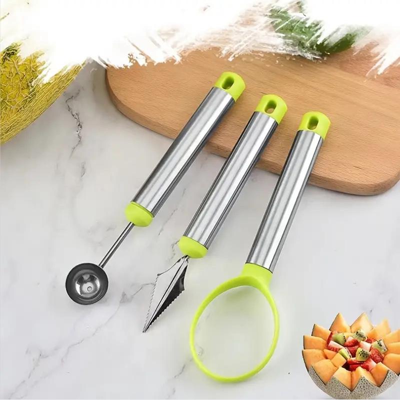 3Pcs/set Stainless Steel Fruit Tool Set Watermelon Ball Scoop Apple Corer Remover Fruit Carving Knife Fruit Pulp Separator Tools