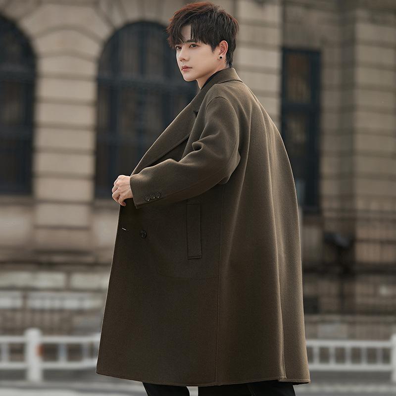 Autumn and Winter Woolen Coat Men's Medium and Long Over-knee Woolen Trench Coat Korean Version