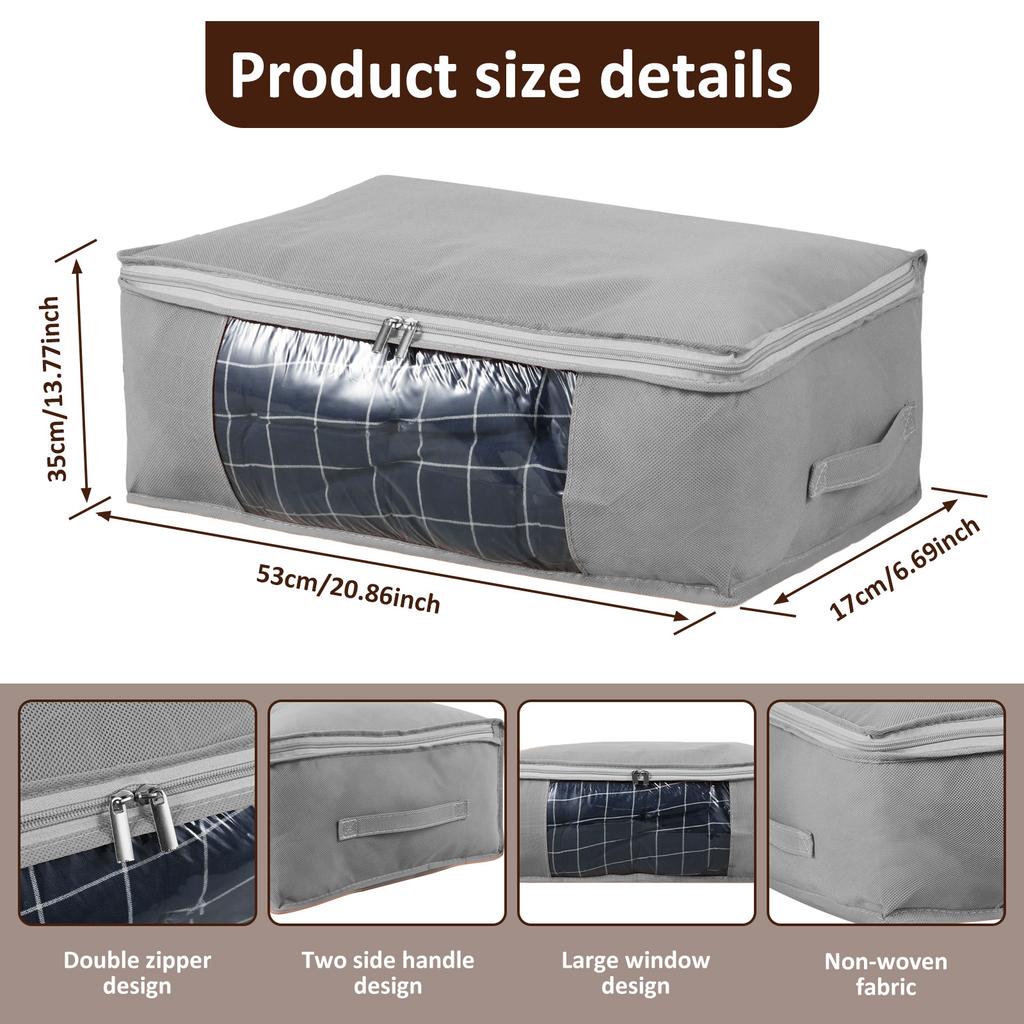 Foldable Clothes Storage Bag Large Nonwoven Clothing Organizer Bag Pillow Quilt Blanket Bag with Visible Window Home Organizer