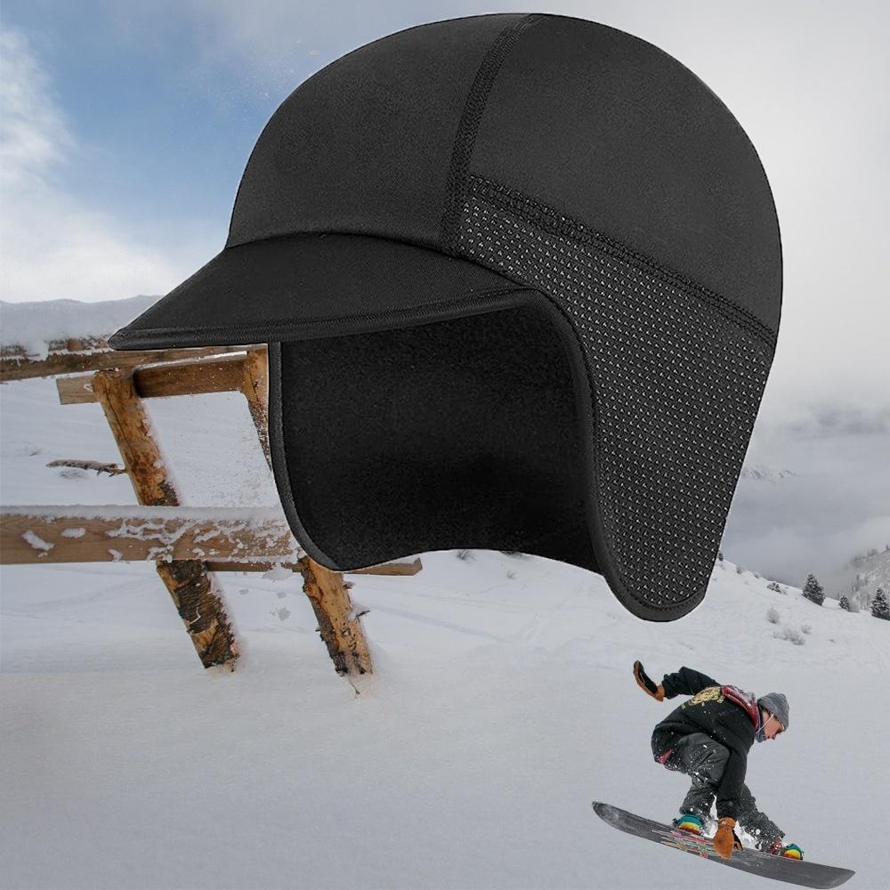 Cycling Hat Mens Womens Windproof Helmet lining Cap for Running Jogging Ski,Small Brim Baseball Cap with Breathable Earmuffs