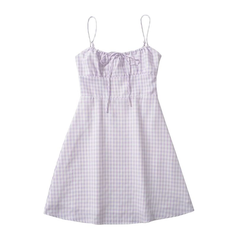 Kaslead New Arrival Women's Clothing Fashion Style Fashion Casual Simple Gingham Three-Color Short Sling Dress