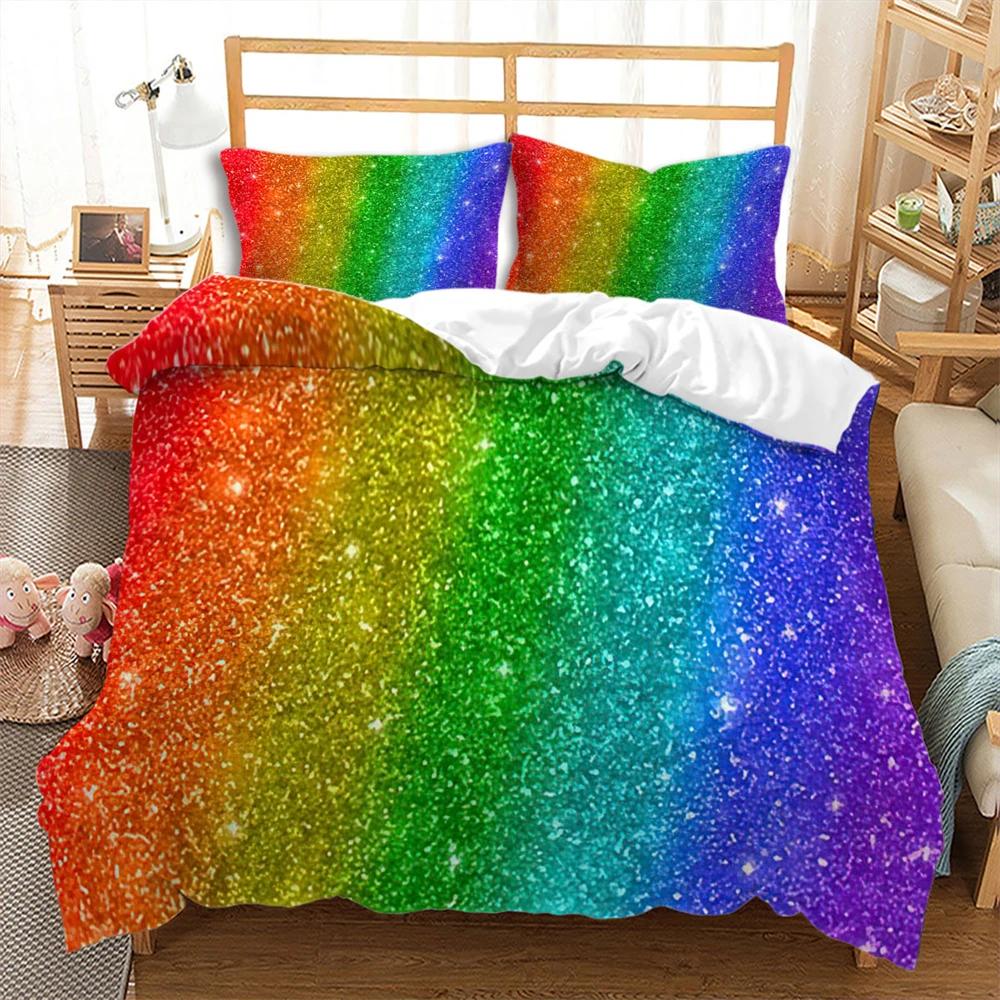 Colorful Stripes Rainbow Bedding Set Soft Comfortable And Breathable Duvet Cover Set 3Pcs Bedclothes Wonderful Gift For Children