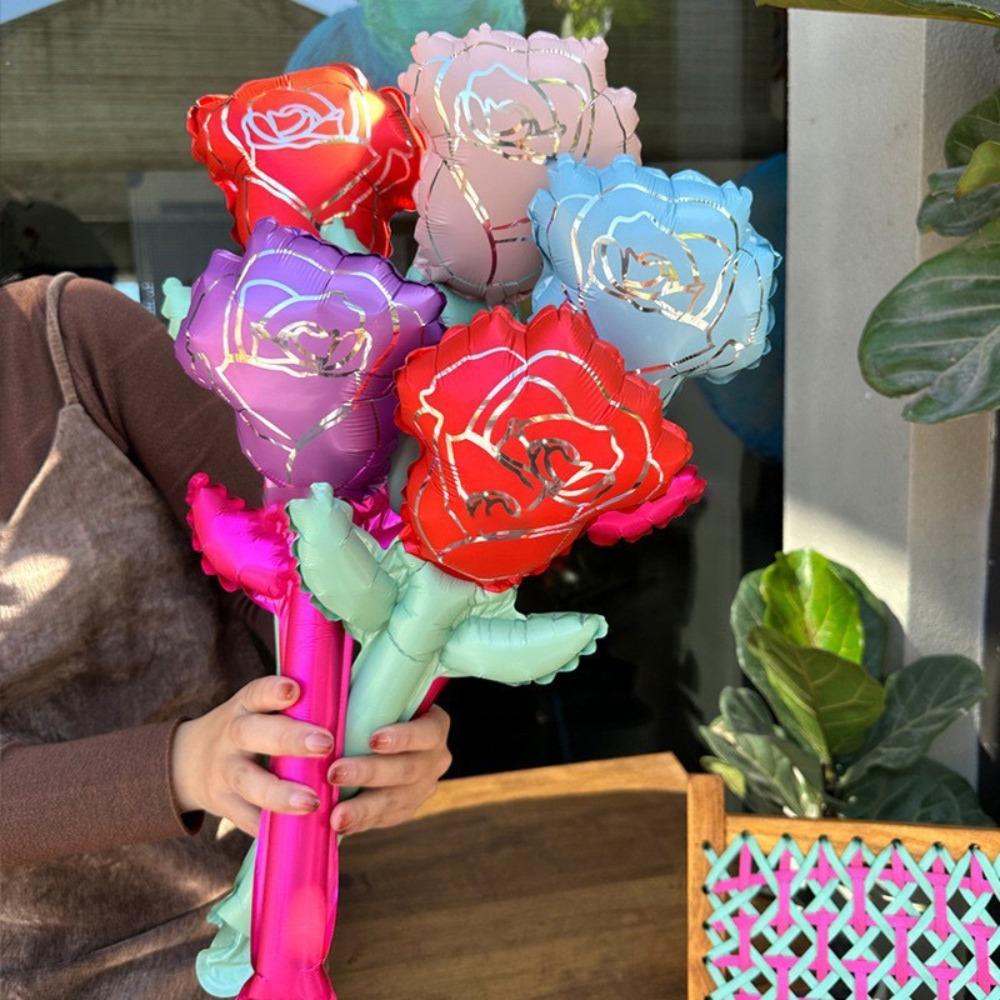 10pcs Colorful Heart Bouquet Foil Balloon Thickened Flower Balloons  Valentine's Day