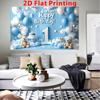 2D Happy 1st Birthday Backdrop Teddy Bear Blue Sky Wood Photo Booth Background