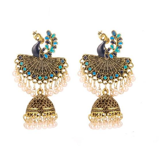 Peacock Vintage Tassel Travel Photo Exaggerated Earrings Bohemian Bell Pendant Earrings