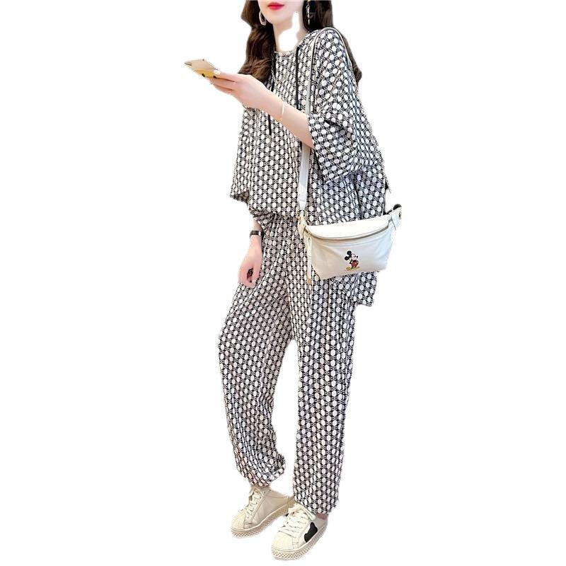 Costum cu Hanorac Larg și Pantaloni pentru Femei, Stil Coreean de Vară, Topuri cu Mânecă Scurtă Imprimate și Pantaloni, Set Casual din Două Piese