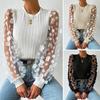 Dámská košile Průhledná síťovina Květinová Nášivka Kulatý výstřih Dlouhý rukáv Jednobarevný Pulovr Měkký patchwork Twist Textura OL Commut