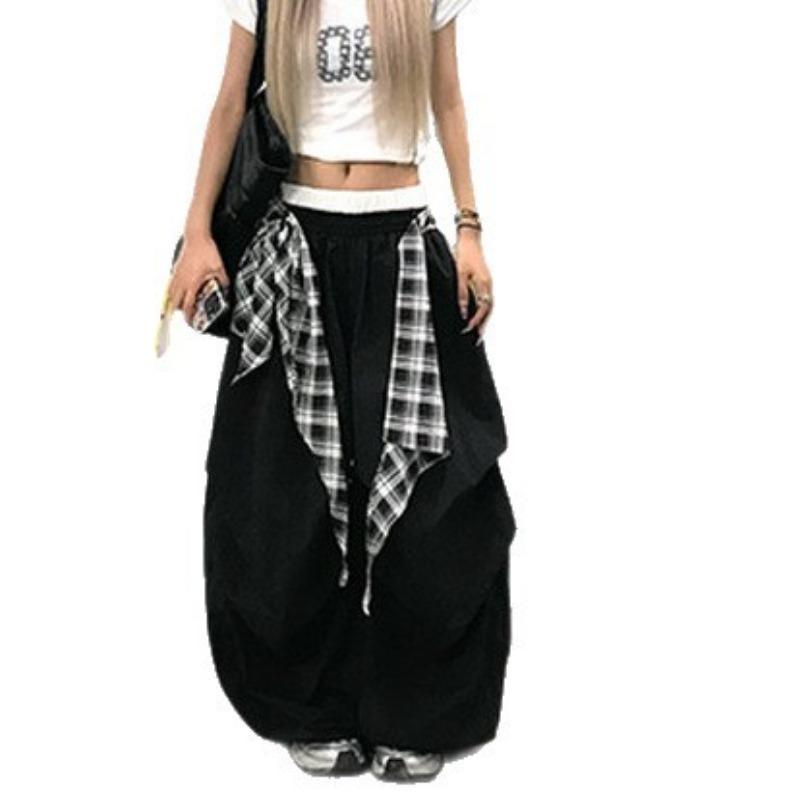 Retro Black Casual Pants Women's Summer Street Jersey Style Street Dance Stacked Wearing Loose Tooling Pants Tide