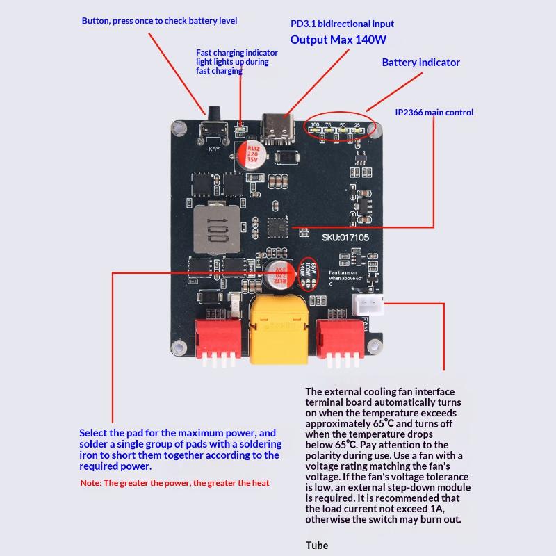 140W 2-6S Ip2366 Lithium Battery Charging Board Bidirectional Fast Charging Module With Automatic Temperature Control Function