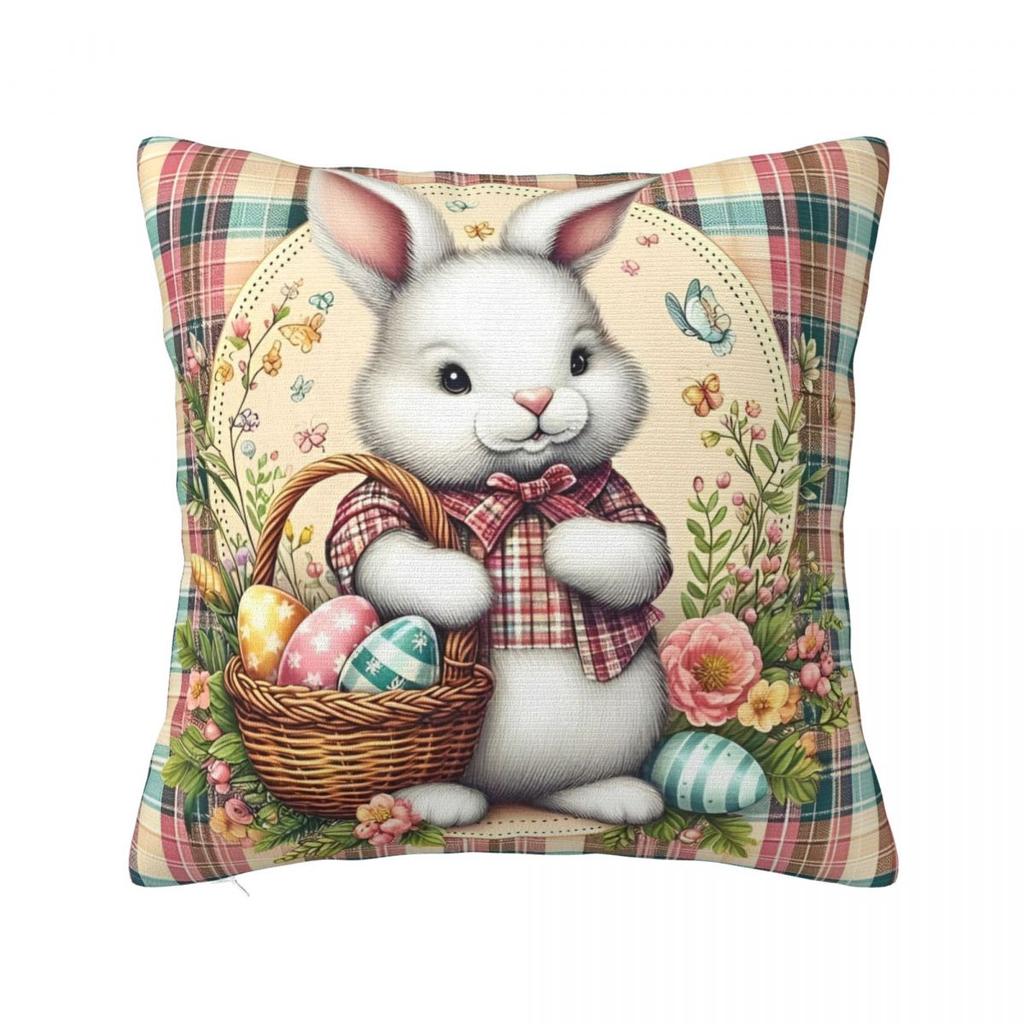 Easter Rabbit Square Pillow Case Cushions for Sofa Bunny Flower Custom Pillowcover Home Decor