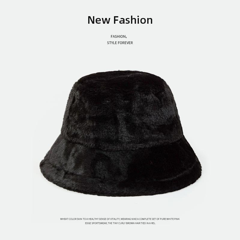 Imitation Rabbit Fur Big Head Circumference Bucket Hat Autumn and Winter Plush Versatile Show Small Face Warm Thickened Fashion Basin Hat