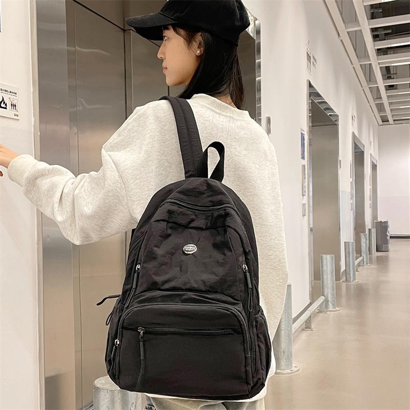 Solid Color Lightweight Backpack Women's Waterproof Travel Backpack Junior High School Student Schoolbag