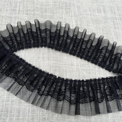 Promoție ieftină Plasă Alb-Negru Lățime 8cm Broderie Tulle cu Paiete Bandă de Pânză Aplicație Dantelă Șifonată Dublu Laminată
