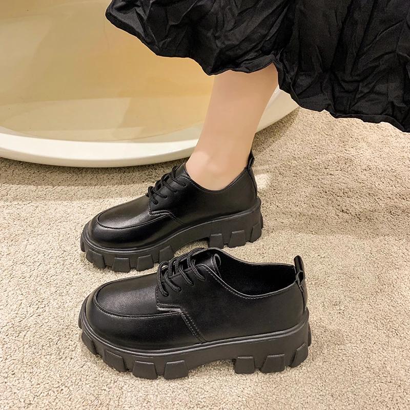 Moda fierbinte, clasici, negru, cu platformă, pantofi oxford, pantofi pentru femei, vară, toamnă, ocazional, pantofi cu șireturi, punk, gotic, din piele