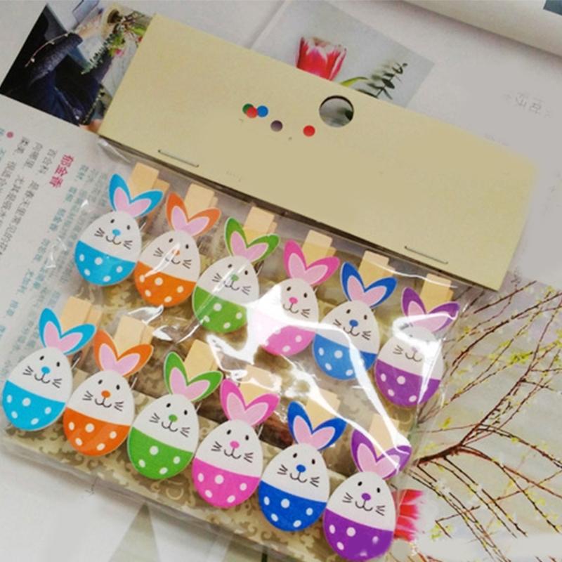 12Pieces Easter Bunnies Photo Peg with 1.5Yard String Wood Photo Clip Wood Pegs For Photo Hanging And Easter Decoration