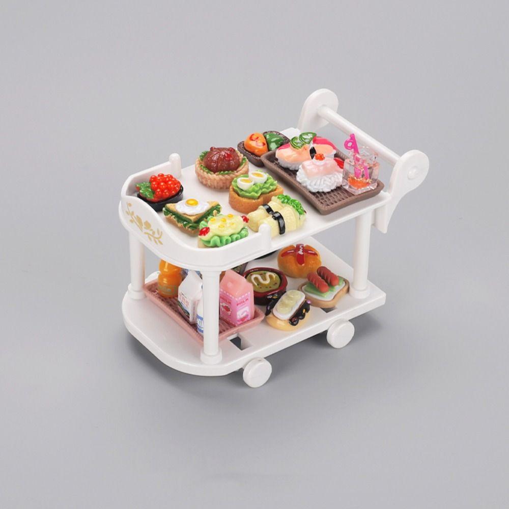 With Food Model Mini Kitchen Carts Trolleys Food and Play Small Food Cart Play House Toy