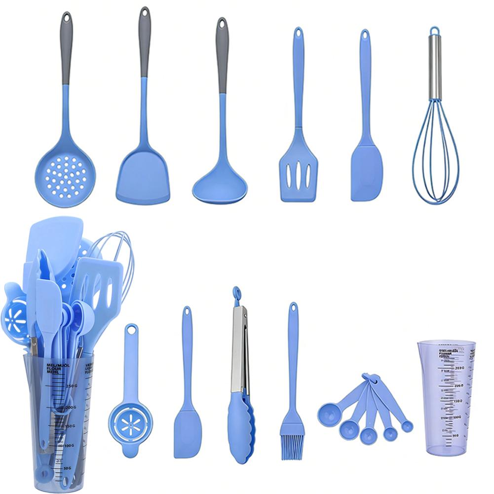 

16-Piece Silicone Kitchen Utensils Set - Heat Resistant, Dishwasher Safe Silicone Handle Kitchenware Set Non -Stick Pot Spatula синий