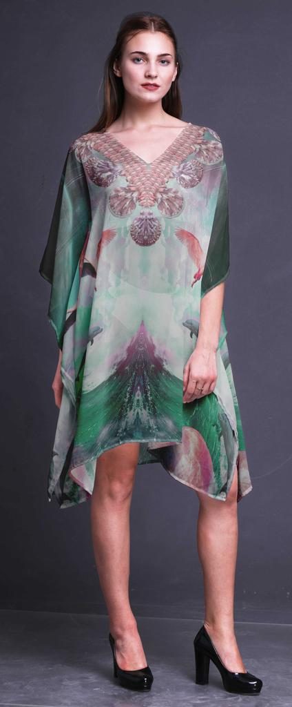 Phagun Ladies Kaftan Holiday Loungewear Midi Dress Beach Coverup-4X-5X