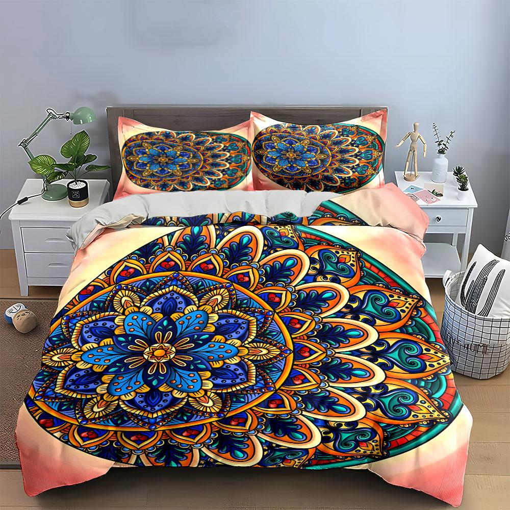 Mandala Pattern Wall Art Set Multiple Sizes Kid'S And Adults' Bedroom Exquisite 3Pc Bedding Set, Gift