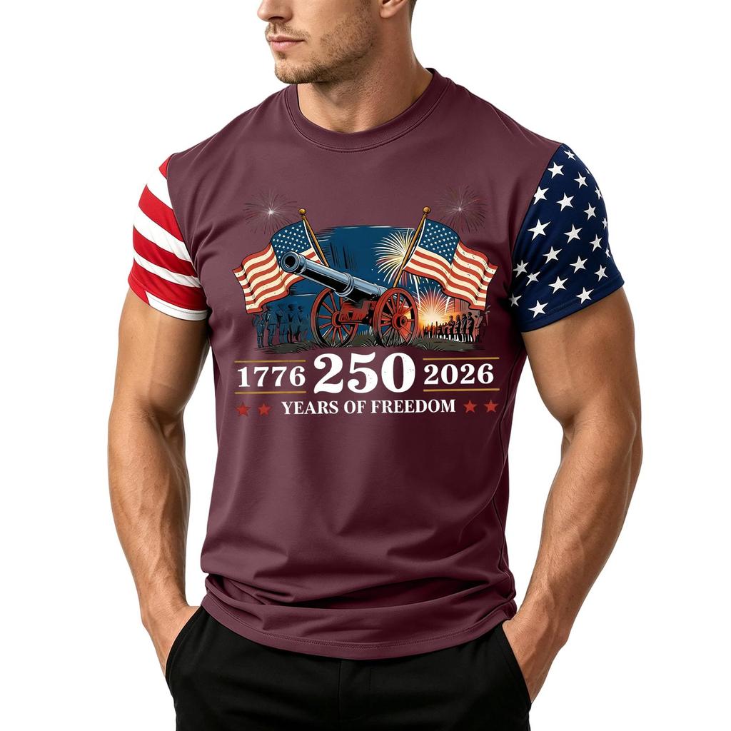 Men's Independence Day Flag Print Short Sleeve T-Shirt, Loose Casual Daily Summer Tops