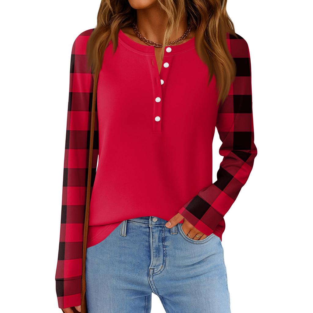 Dámská móda Volný top s dlouhým rukávem a kulatým výstřihem