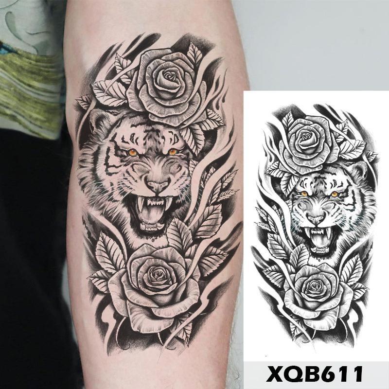 1 stk 210*114MM Havfrue Midlertidig Tatovering For Kvinner Menn Realistisk Rev Løve Blomst Tatoveringer Klistremerke Rygg Arm Engangs Død Hodeskalle Falsk Tatovering