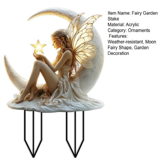 Acrylic Moon Fairy Garden Stake Decoration Weather-proof Outdoor Yard Lawn Patio Pathway Waning Moon Elf Stake Stick Ornament