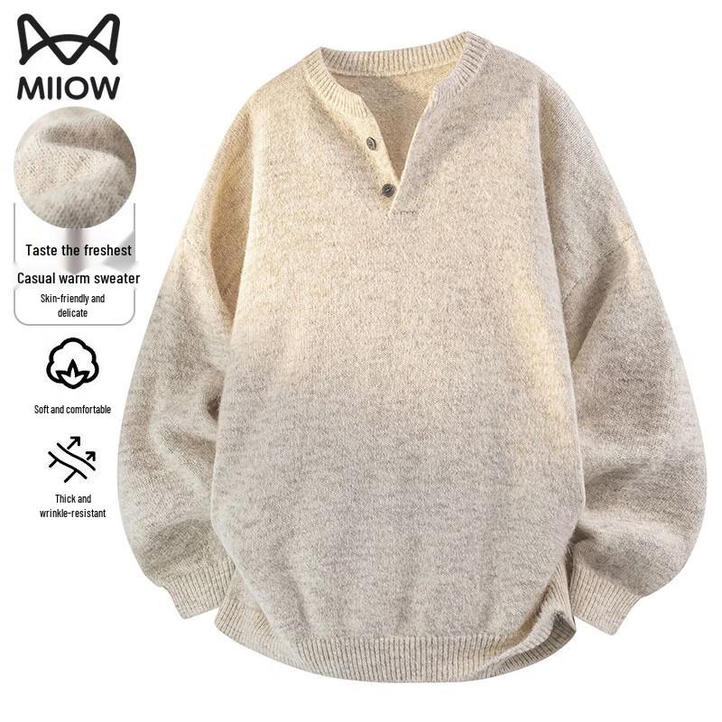 MiiOW Men s V-Neck Fleece-Lined Knit Sweater S