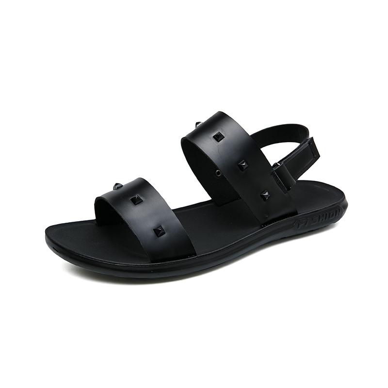 Fashion Summer New Men Gladiators Punk Rivet Leather Casual Shoes Breathable Beach Sandals Outdoor Slippers Black White Plus Size