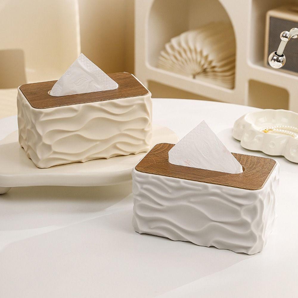 Elegante Taschentuch-Aufbewahrungsbox Minimalistisches Rechteck Leichter Luxus Serviettenhalter Multifunktional mit Holzdeckel Papiertuchbox