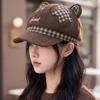 Korean Style Cat Ear Beret Hat Women With Embroidered Letters Wool Blend Octagonal Cap Adjustable Foldable Beanie