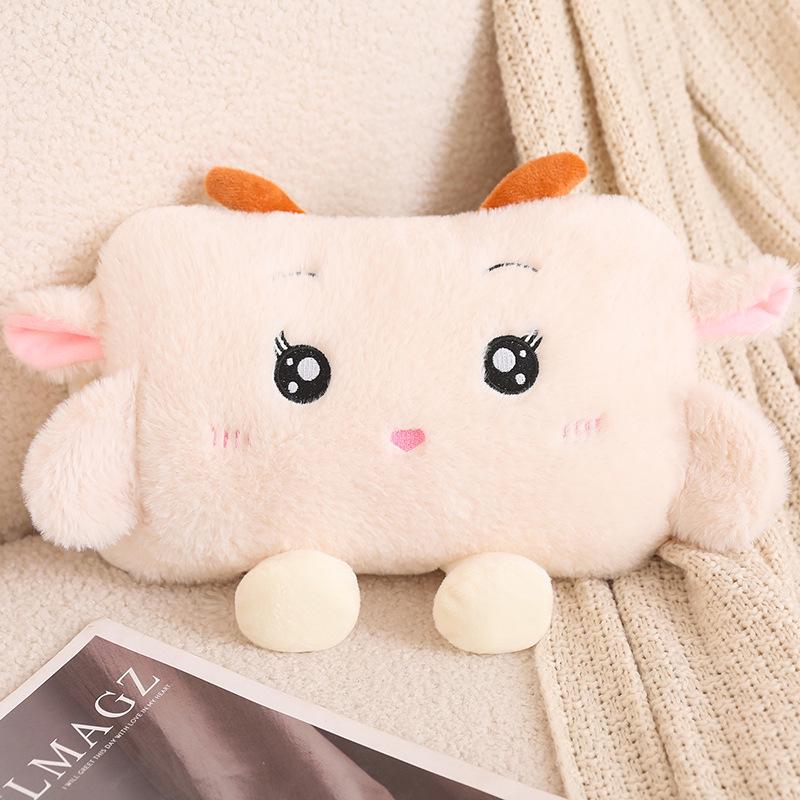Electric Plush Cartoon Hand Warmer: Rechargeable, Removable, Washable, Double Hand Inserts, Dangling Leg Design.
