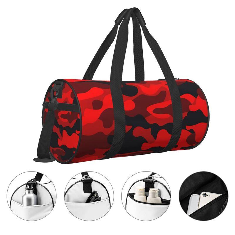 Wojskowa Kamuflażowa Czerwono-Czarna Camo Torba Podróżna Duffel Unisex Lekka Torba na Jogi Siłownię Sportową Przenośna Wodoodporna Bagażowa Torba Ręczna