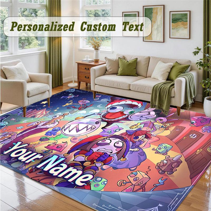 Crystal Velvet Square Rug Custom NameThe Amazing Digital Circus Pattern Non Slip Home Floor Decor Rug