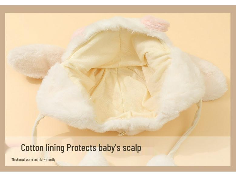 Warm, Plush, Cute Ear Protection Hat for Baby Girls - Autumn/Winter Windproof Travel Turban