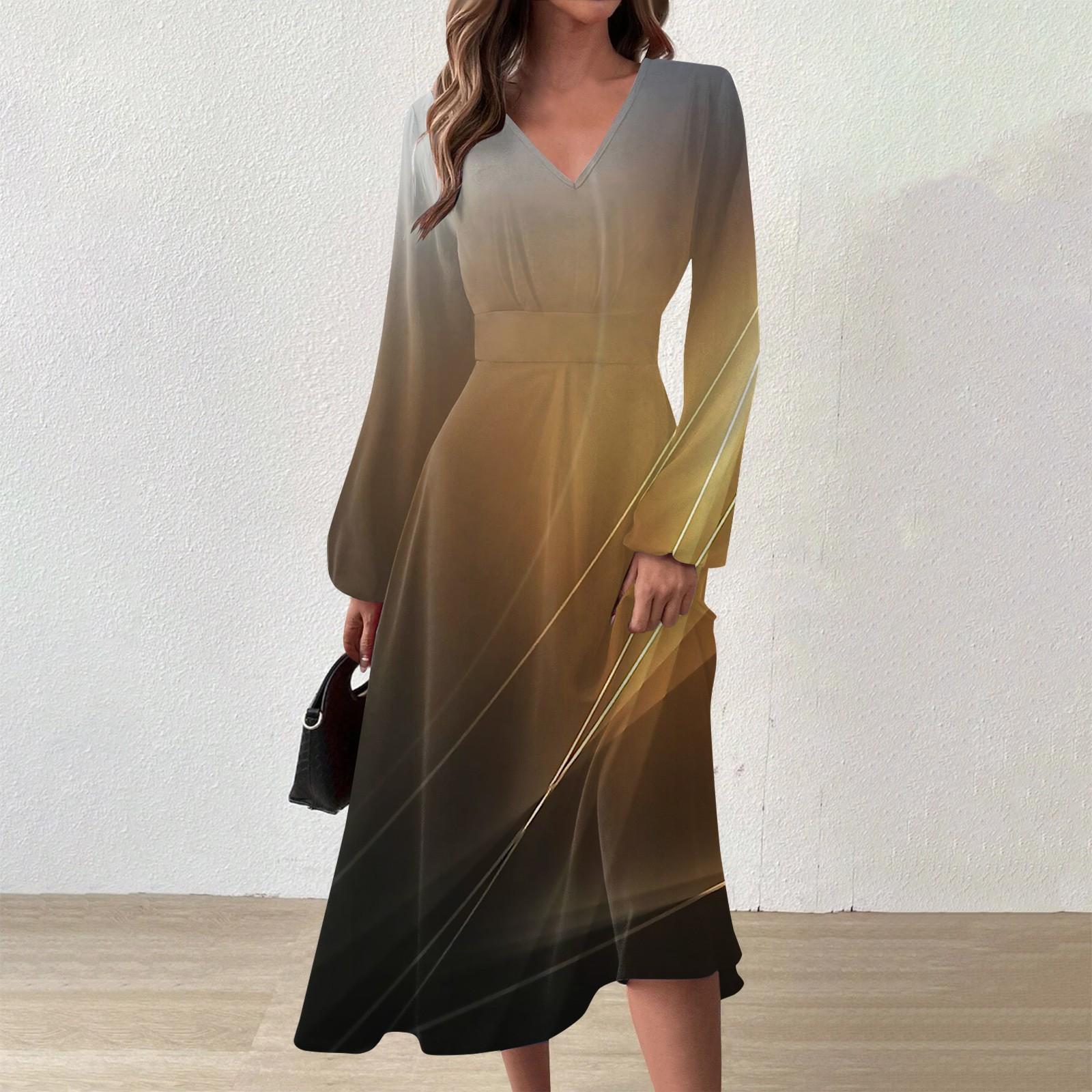 

Женское осеннее и зимнее повседневное модное длинное платье с v-образным вырезом и длинными рукавами и принтом