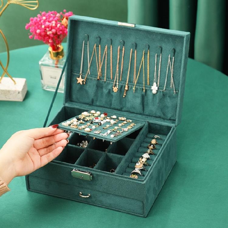 Spacious Velvets Jewelry Box Emerald Green Retro Styles Storage Organizers Soft Lining For Delicate Items