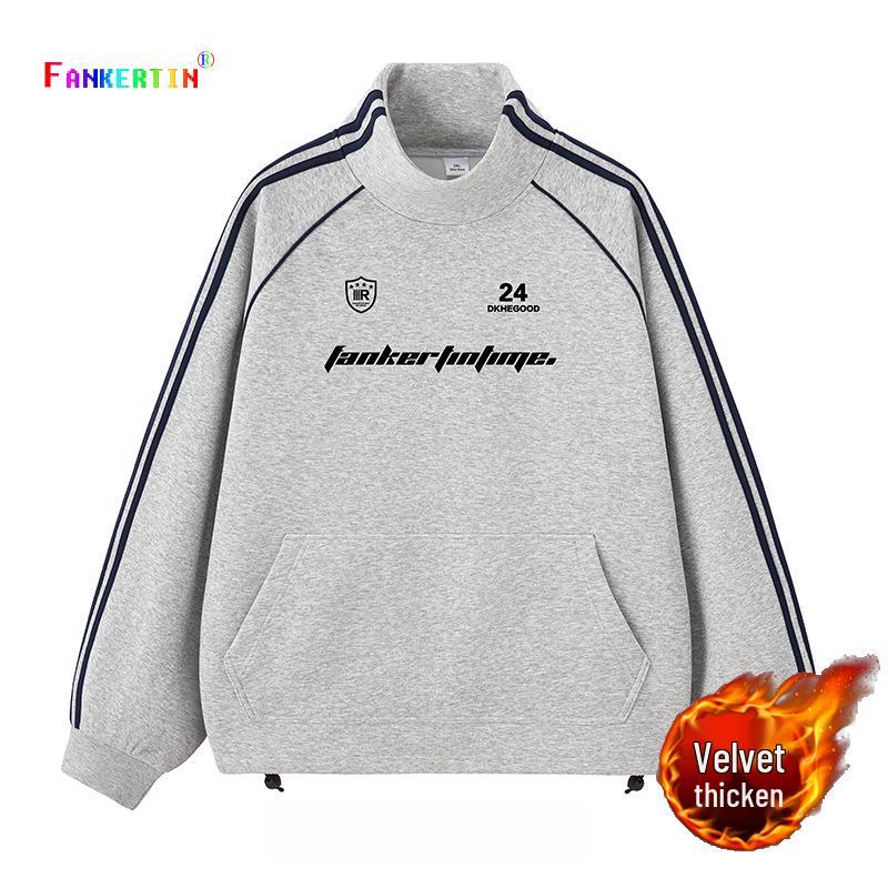 NASA Men's Trendy Long Sleeve Spring/Autumn Hoodie - Plus Size Heavyweight T-Shirt with Velvet, Solid Color, Loose Slit Design.