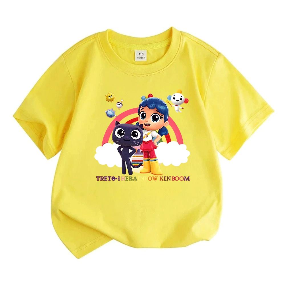 Cartoon Cute Blue Hair Girl Dark Cat Print Kids T Shirt, 100% Cotton Casual Short Sleeve Round Neck Tees for Boys Girls, Lightweight Soft Summer Tops