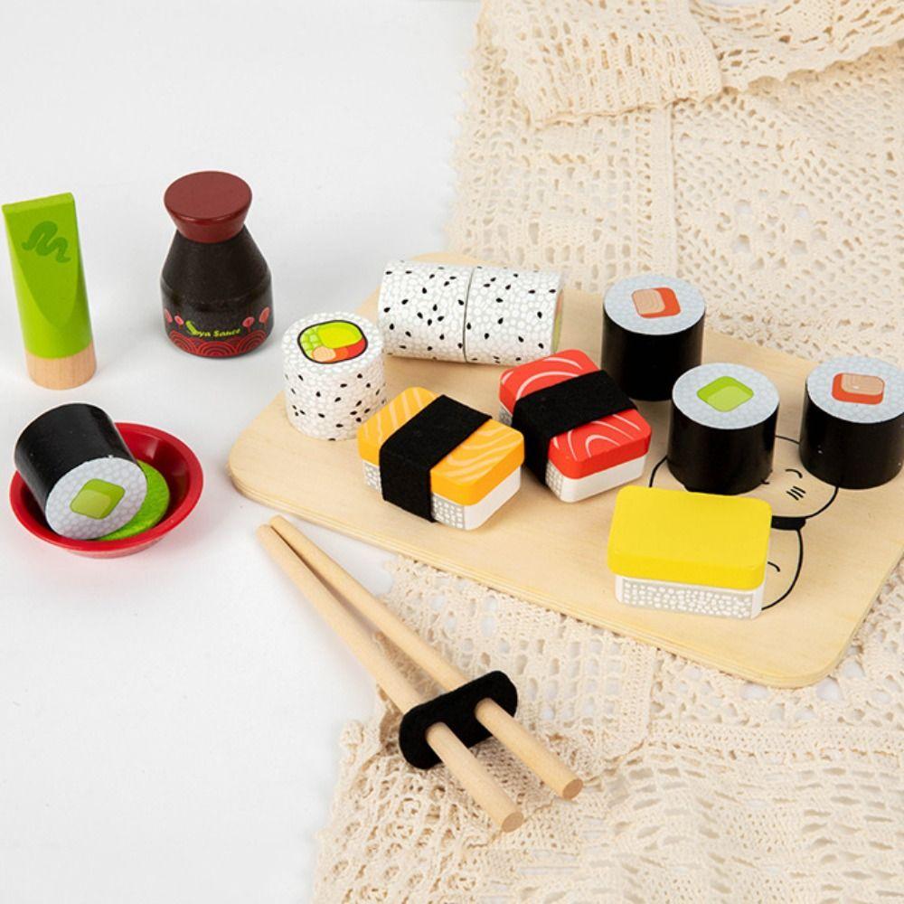 Funny Design Simulation Sushi Toy Sturdy Wooden Pretend Play Food Set Wooden Food Set  Pretend Play