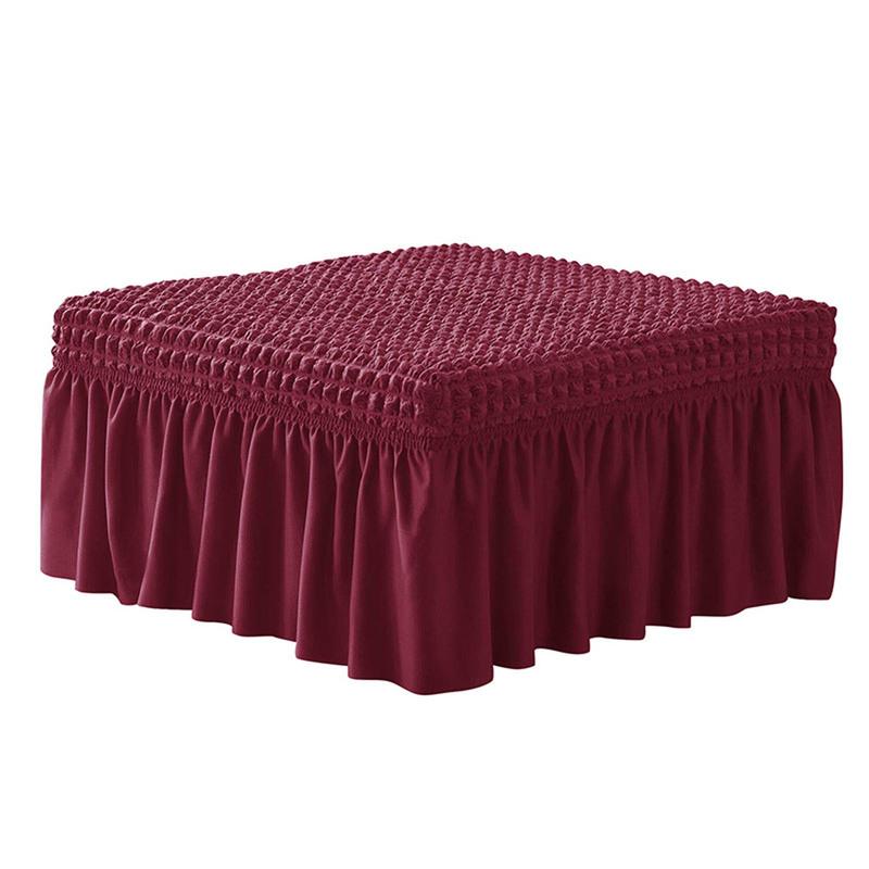 Stretch Ottoman Slipcover Removable with Skirt Footstool Protector Seersucker Thick Ottoman Cover for Living Room Cat Dog