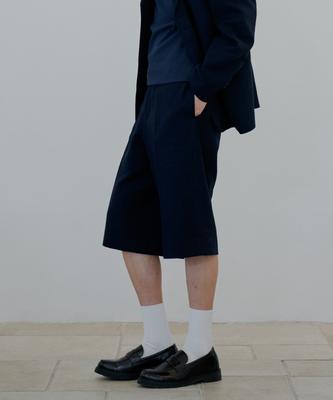 NUAKLE Linen Bermuda Pants_Navy