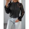 Women's Summer Lace Splicing Long Sleeve Pullover Top with Round Neck - European and American Style