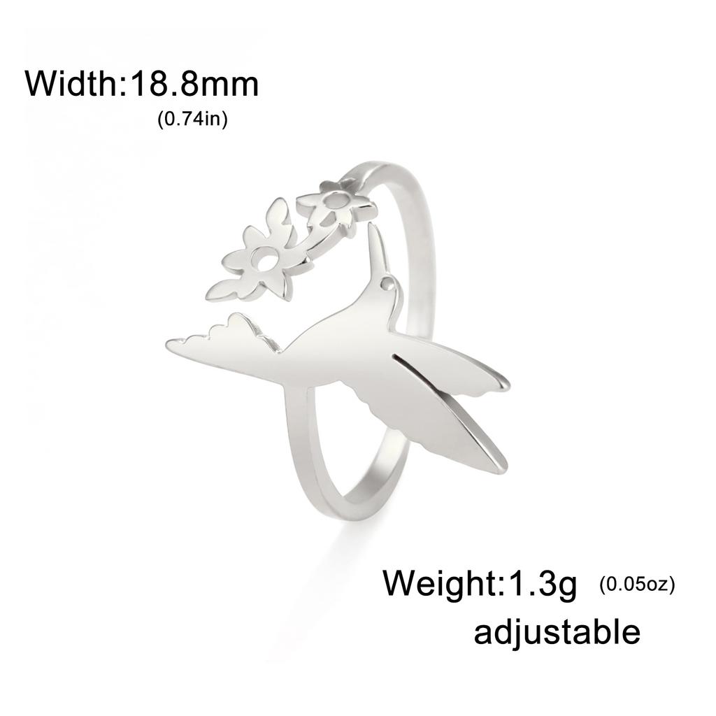 Cazador Bird Flowers Leaves Rings for Women Stainless Steel Jewelry Animal Open Finger Ring Birthday Anniversary Gift Wholesale