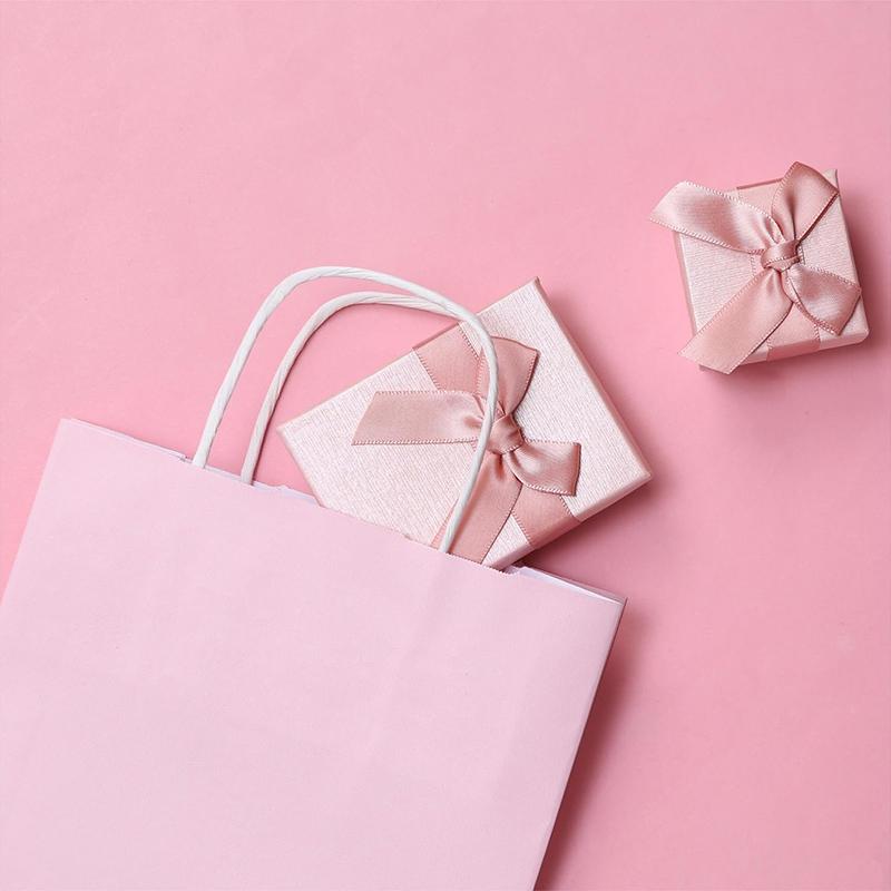 12pcs Kraft Paper Bag with Handle Solid Color Pink Rose Red Party Gift Bags Birthday Gifts Packaging Beverages Storage TMZ