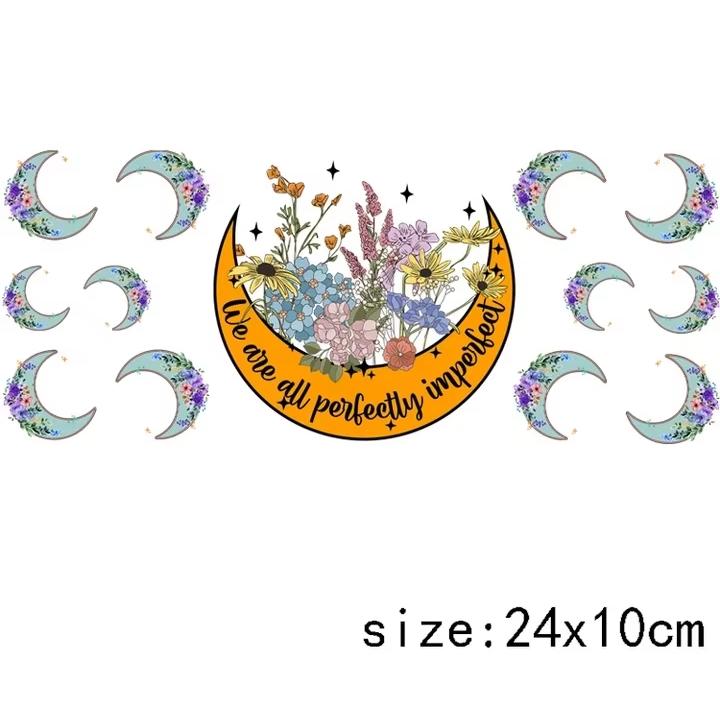 LETOP 1pcs 16oz Colorful Flower Cowboy Boot Moon Hat Tumblers Waterproof Transfer Stickers UV DTF Cup Wrap Transfers